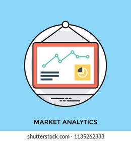 
A hanging slate describing business cycle, using line chart, pie graph and some horizontal bars to describe the idea of market analytics 
