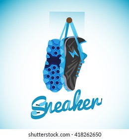 Hanging Sneakers with typographic design - vector illustration