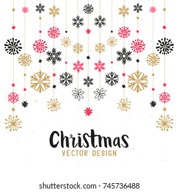  Hanging snowflake festive decorations. Vector illustration.