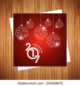 hanging snowflake made balls Happy new year Red background Invitation card background. Happy New Year Celebration Design, Merry Christmas Greeting Card Design