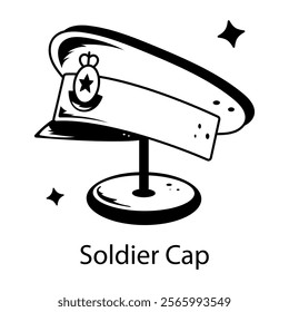 A hanging soldier cap icon in doodle style