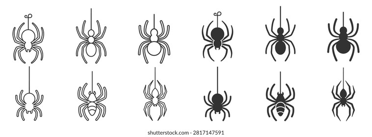 hanging spider icons set vector illustration on transparent background