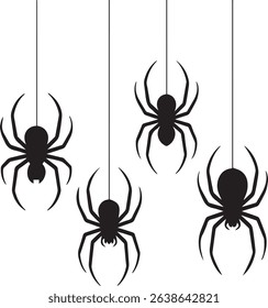 Hanging Spider Silhouettes for Halloween Decorations on a White Background