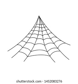 Hanging spider web isolated on white background. Halloween spiderweb element. Cobweb line style. Vector illustration for any design.