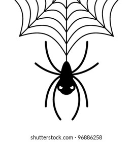 Hanging spider. White background. Vector illustration.