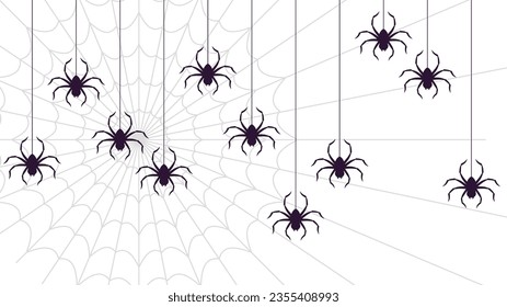Hanging spiders seamless horizontal background. Halloween pattern. Gift wrapping, home decor and textiles. Social media element.