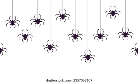 Hanging spiders seamless horizontal background. Halloween pattern. Gift wrapping, home decor and textiles. Social media element.