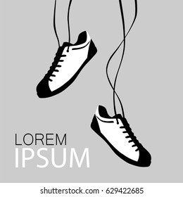 Hanging sport shoes. sneakers icon