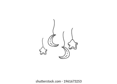 Hanging Star Moon Ramadan Doodle Icon Lineart Style