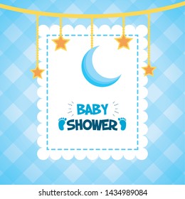 hanging stars decoratin baby shower card vector illustration