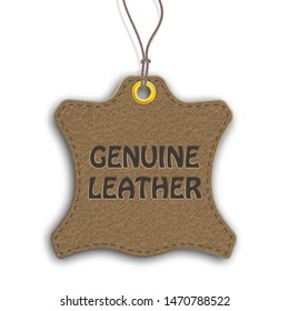 Hanging sticker with the text Genuine Leather. Eps 10 vector file.