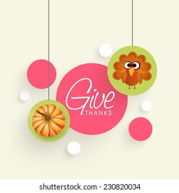 Hanging sticky with beige background for Happy Thanksgiving Day celebrations.