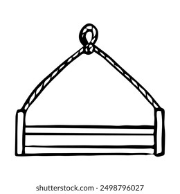 Hanging storage shelf hand drawn doodle. Wooden box. Interior Design. Laundry room. Bathroom. Vector outline line art illustration.