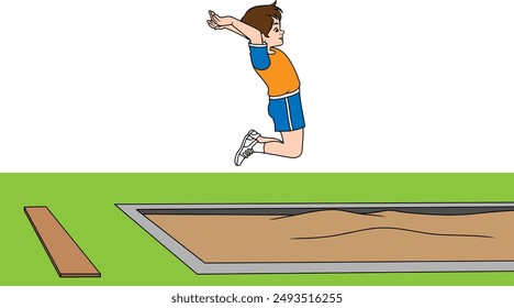 hanging style long jump vector illustration isolated on white background