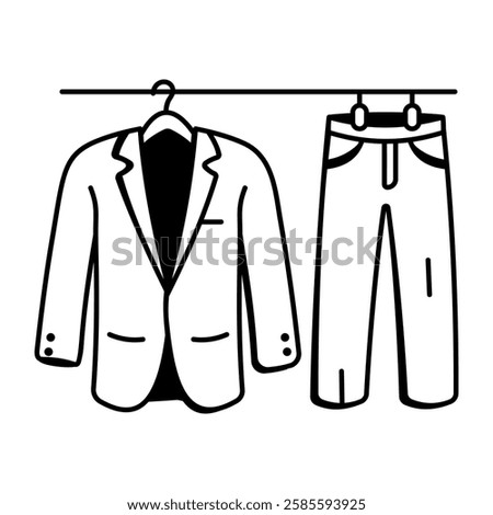 Hanging suit icon in drawing style 
