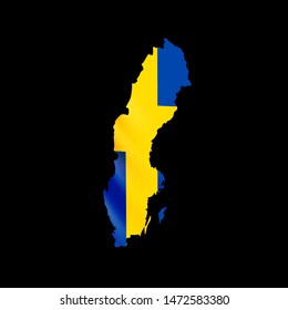 Hanging Sweden flag in form of map. Kingdom of Sweden. National flag concept. Vector illustration.