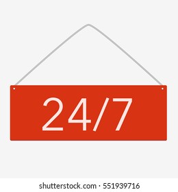 Hanging table 24 7 on white background. Flat vector stock illustration