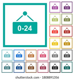Hanging table with 24 hours flat color icons with quadrant frames on white background
