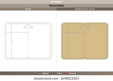 Hanging tag dieline structured through vector mapping enhancing printing finish packaging shape detailed die line punch defines clean tag hole with balanced hang strength