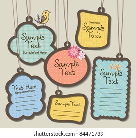 hanging tags, scrapbook elements, text box