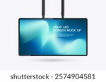 A hanging technology LED Screen Mockup in 3Ds of Realistic screen light box vector. editable LED vector Illuminated TV lightbox with empty space for design. for Restaurants.