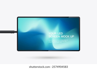 A hanging technology LED Screen Mockup in 3Ds of Realistic screen light box vector. editable LED vector Illuminated TV lightbox vector designs.