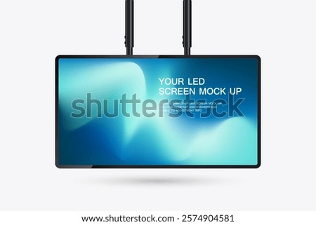 A hanging technology LED Screen Mockup in 3Ds of Realistic screen light box vector. editable LED vector Illuminated TV lightbox with empty space for design. for Restaurants.