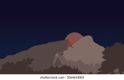 Hanging Tent Wallpaper - This wallpaper depicts two rock climbers going camping