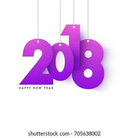 Hanging text 2018 on white background. Happy New Year concept.