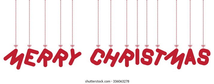 hanging text Merry Christmas as christmas balls, isolated illustration on white background, monochrome red vector