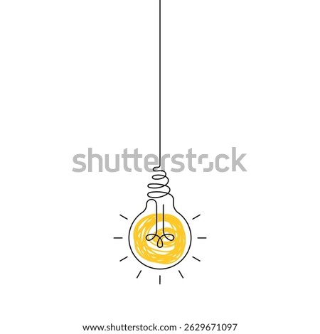 Hanging thin line bulb isolated on white background