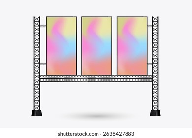 The hanging three LED columns Mockup crossing the street for long, and three realistic LED screens light box. the Illuminated technology long screen cross the road for advertising