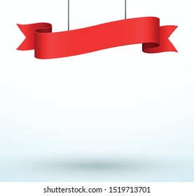 Hanging Title Ribbon 1 Line Red Realistic 3d Banner