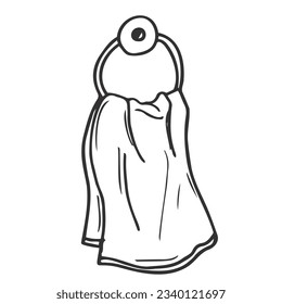 hanging towel in bathroom in vector. cartoon vector and illustration, black and white, hand drawn, sketch style, isolated on white background.