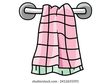 Hanging towel colored doodle vector illustration. Isolated on white background
