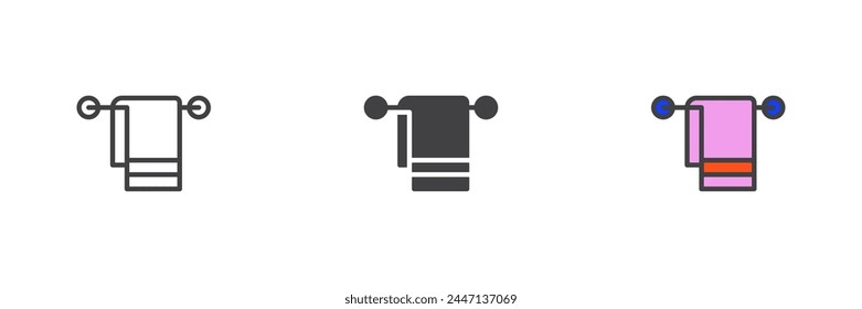 Hanging Towel different style icon set. Line, glyph and filled outline colorful version, outline and filled vector sign. Symbol, logo illustration. Vector graphics