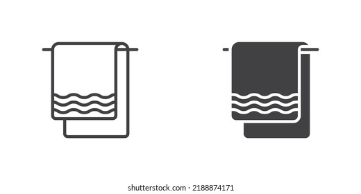 Hanging towel icon. line and glyph version, outline and filled vector sign. Face towel linear and full pictogram. Symbol, logo illustration. Different style icons set