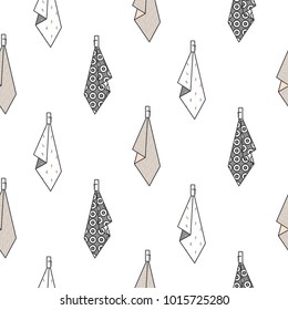 Hanging towels seamless vector pattern. Kitchen stuff napkins background.