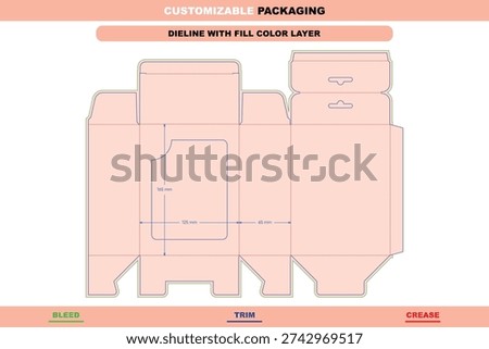 Hanging toy box with window and hang tab folding carton dieline template custom dimensions detailed die line for stylish retail display packaging customizable structure