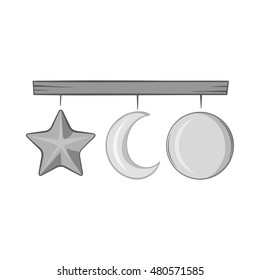 Hanging toys icon in black monochrome style isolated on white background. Childrens toy symbol vector illustration