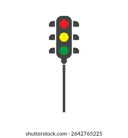 Semáforos colgantes con los tres colores encendidos. Ilustración vectorial plana aislada sobre fondo blanco