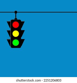 Luces de tráfico colgados en fondo azul aislado