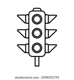 Hanging Traffic Signal with black outline. Traffic Light on white Background. Traffic light icon with outline. Vector Formats. Street lamp icon.