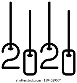 Hanging Twenty Twenty Concept, Happy New Year 2020 Metal Steel Cocnept Decoration Elements Icon Design