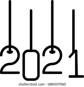 Hanging Twenty Twenty one Concept, Happy New Year 2021 Metal Steel Vector Icon Design, Happy New Year 2021 Symbol on white background, HNY Wishes Sign,