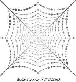 Hanging uniform Web with drops of dew in the form of circles
