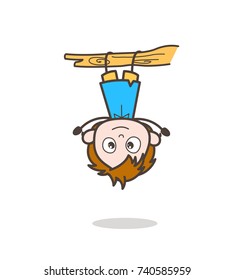 Hanging Upside Down - Cute Cartoon Kid Vector
