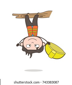 Hanging Upside Down - Cute Cartoon Male Engineer Illustration