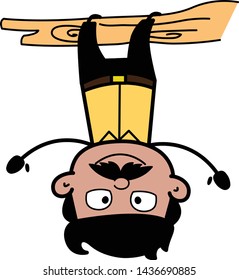 Hanging Upside Down - Indian Cartoon Man Father Vector Illustration