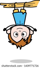 Hanging Upside Down - School Boy Cartoon Character Vector Illustration